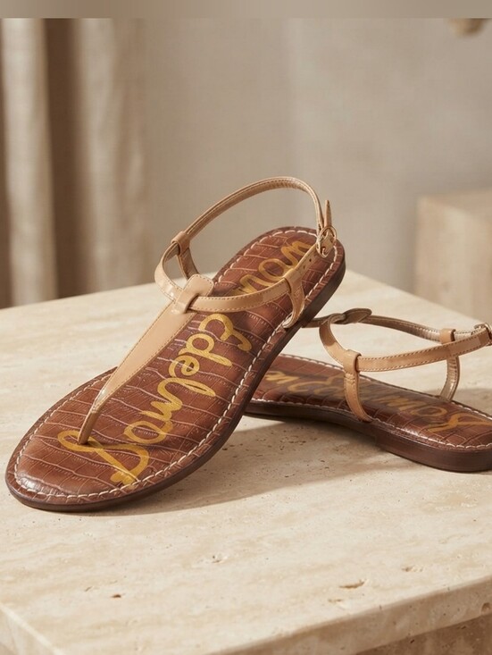 Sam Edelman Shoes - Sam Edelman Gigi Patent Leather T-Strap Sandals Tan Size 6